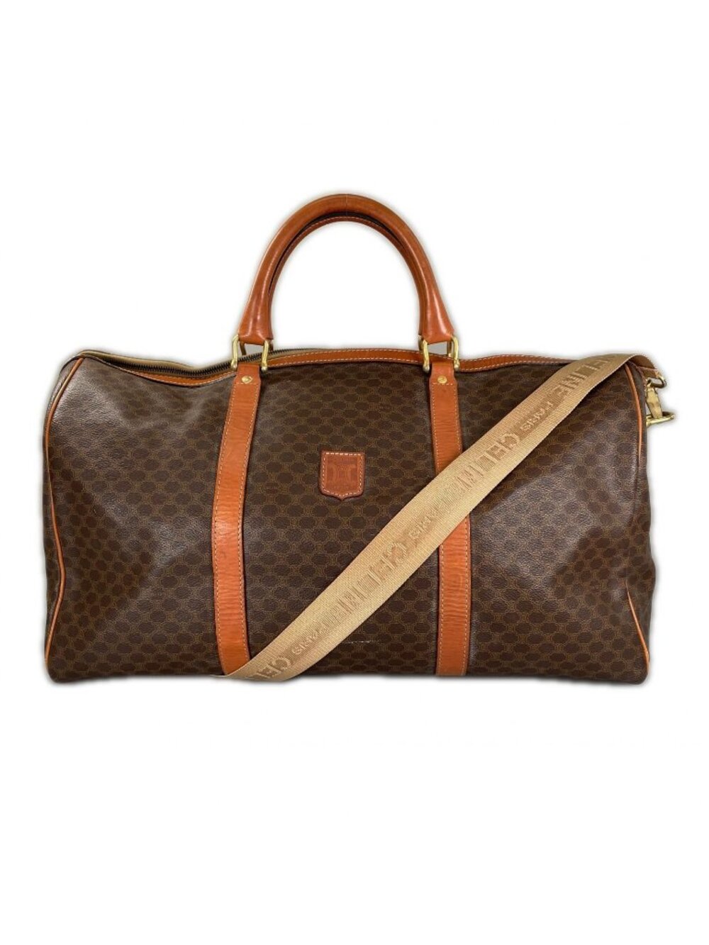 Celine Macadam Bandouliere Boston Bag Leather Brown